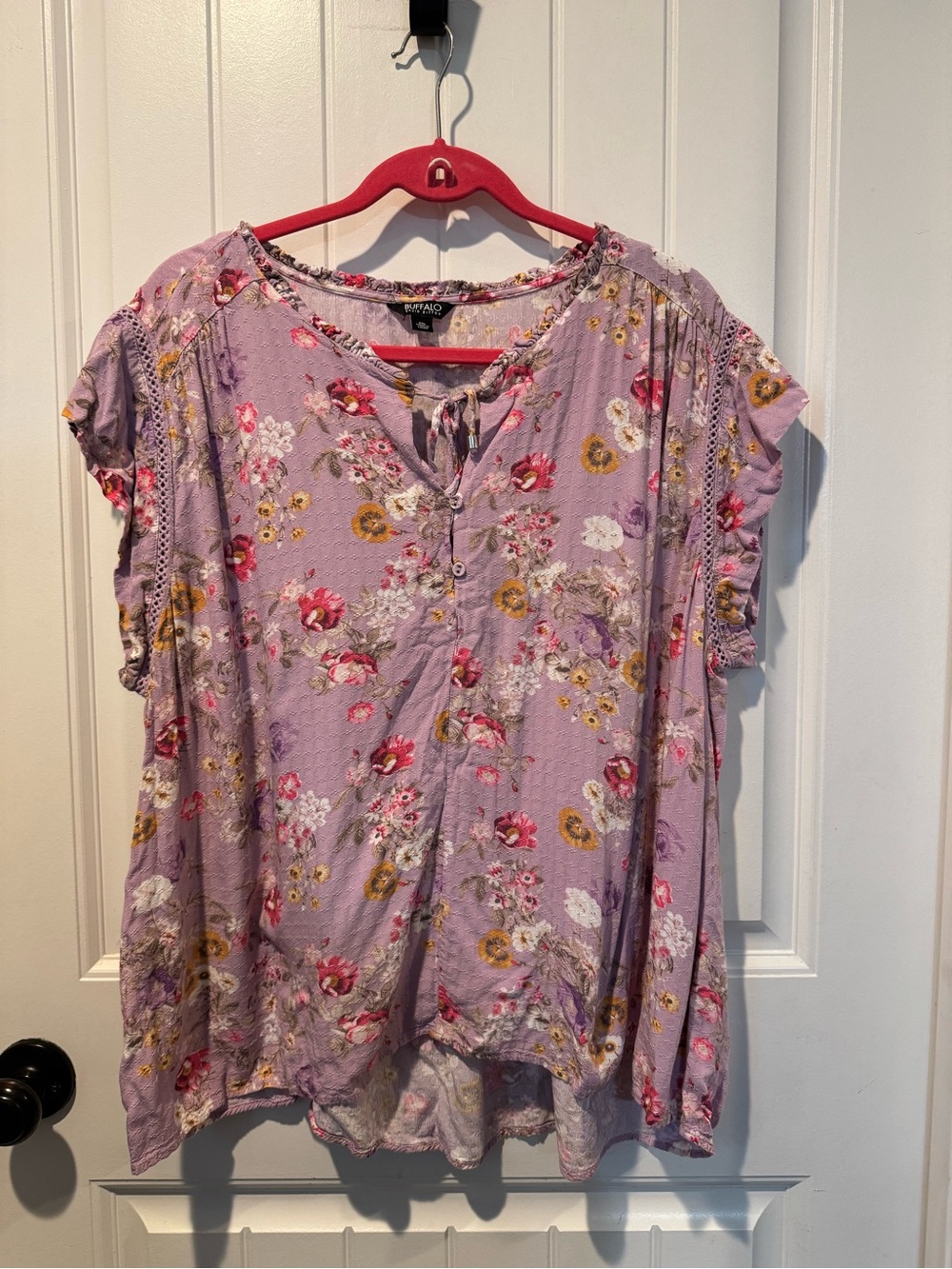 Buffalo David Bitton Lavender Floral Split-Neck Blouse